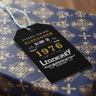 Étiquettes-cadeau 50e Anniversaire 1976 Ajouter Nom Légende Noir Or