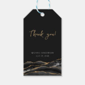 Étiquettes-cadeau 50e anniversaire Bleu Or Agate Merci (Devant)