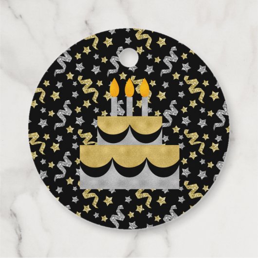 Étiquettes Cadeau 50e anniversaire Confetti noir et or (Dos)