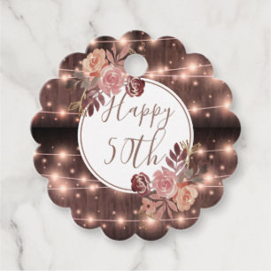 Étiquettes Cadeau 50e Anniversaire Luminaires à cordes rustiques bri