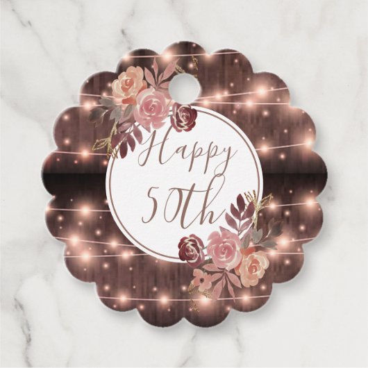 Étiquettes Cadeau 50e Anniversaire Luminaires à cordes rustiques bri (Devant)