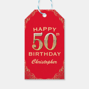 Étiquettes-cadeau 50e anniversaire Parties scintillant rouge et or c