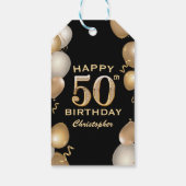 Étiquettes-cadeau 50e fête d'anniversaire Ballons noirs et or (Dos)