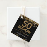 Étiquettes Cadeau 50th Birthday Gold Elegant Script Favor Tags<br><div class="desc">Belle bordure en fausse feuille avec reflets chatoyants sur la bordure supérieure et inférieure. Tout le texte est ajustable et facile à changer pour vos besoins de partie. Grande élégante conception modèle de 50ème anniversaire.</div>