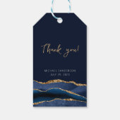 Étiquettes-cadeau 60e anniversaire Bleu Or Agate Merci (Dos)