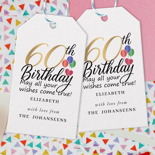 Étiquettes-cadeau 60e Anniversaire Moderne Script Typographie Or Soi