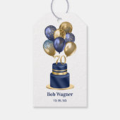 Étiquettes-cadeau 70e anniversaire Marine Blue Balloon Cake (Dos)