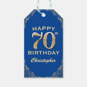 Étiquettes-cadeau 70e anniversaire Parties scintillant bleue et or c
