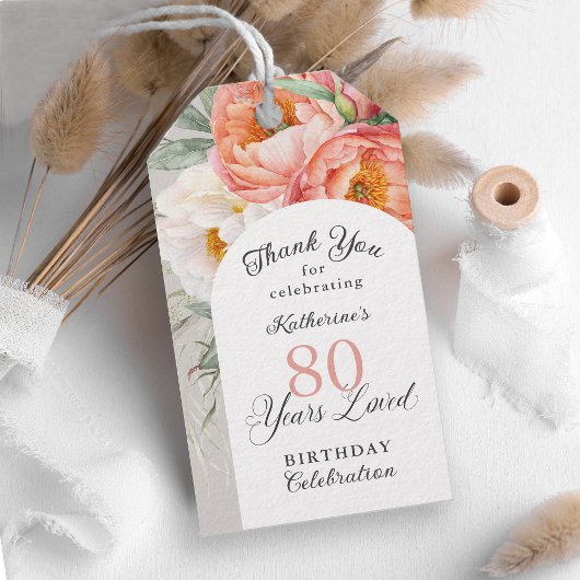 Étiquettes-cadeau 80 Ans Aimé Floral Féminin 80e Anniversaire