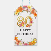 Étiquettes-cadeau 80e anniversaire Floral Gold Numéro 80 De et vers (Devant)