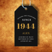 Étiquettes-cadeau 80e Anniversaire Nom 1946 Noir Or Élégant Chic