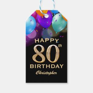Étiquettes-cadeau 80e fête d'anniversaire Ballons noirs et or