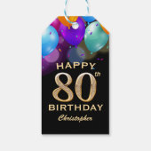 Étiquettes-cadeau 80e fête d'anniversaire Ballons noirs et or (Dos)
