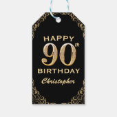 Étiquettes-cadeau 90e anniversaire de la Parties scintillant Black a (Dos)