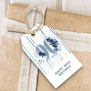 Étiquettes-cadeau 90e anniversaire Floral Numéro 90 De et vers