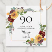 Étiquettes Cadeau 90e anniversaire Merci de tournesols (Dos)