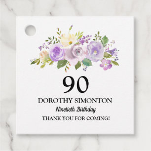 Étiquettes Cadeau 90e fête d'anniversaire Rose violet Floral