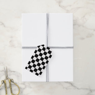 Étiquettes-cadeau à damiers carré noir et blanc