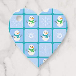 Étiquettes Cadeau À damiers hiver bonhomme de neige motif et flocons
