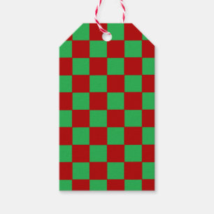 Étiquettes-cadeau à damiers rouge et vert