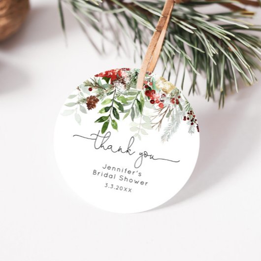 Étiquettes Cadeau À feuillage persistant élégante douche nuptiale me