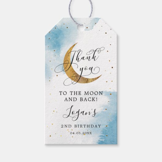 Étiquettes-cadeau À la lune et arrière garçon Anniversaire Favoriser (Devant)