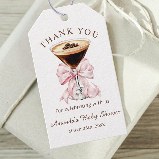 Étiquettes-cadeau A tini One Espresso Martini Pink Bow Baby Shower 