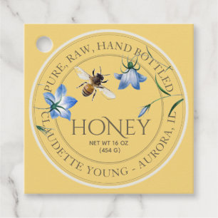 Étiquettes Cadeau Abeille de miel et fleurs bleues Jaune Jar de miel