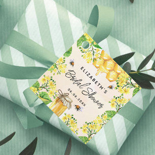 Étiquettes Cadeau Abeilles nuptiales fleurs jaunes miel