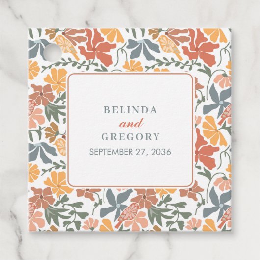 Étiquettes Cadeau Abstrait Floral & Oiseaux Mi-siècle Mariage modern (Devant)