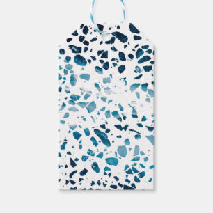 Étiquettes-cadeau Abstrait Terrazzo Mosaic Marine et Motif bleu clai