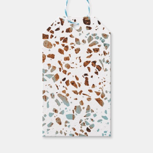Étiquettes-cadeau Abstrait Terrazzo Mosaic rouille Brown & Motif ble (Devant)