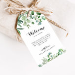 Étiquettes-cadeau Accueil du Mariage botanique Eucalyptus vert<br><div class="desc">Ces étiquettes de bienvenue pour mariages botaniques d'eucalyptus vert sont parfaites pour un mariage moderne. Le design est composé de beaux feuilles peints à la main et d'eucalyptus verts, assemblés en bouquets soignés pour agrémenter votre événement. Ces étiquettes sont parfaites pour les sacs de bienvenue des clients de l'hôtel et...</div>