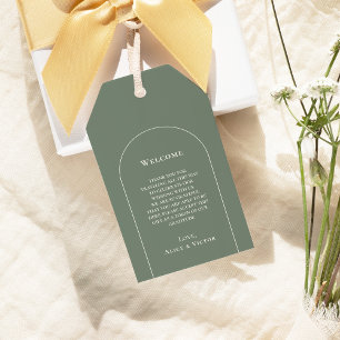 Étiquettes-cadeau Accueil Mariage vert simple Boho Arch Sage
