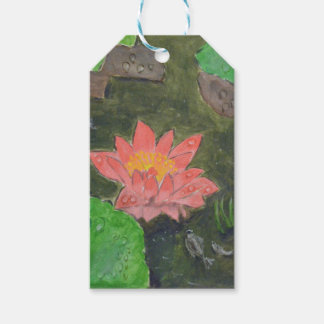 Étiquettes-cadeau Acrylique sur toile, fleur de lys d'eau rose