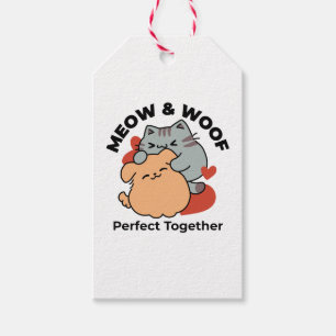 Étiquettes-cadeau Adorable chat et chien Hug - Meow & Woof Design