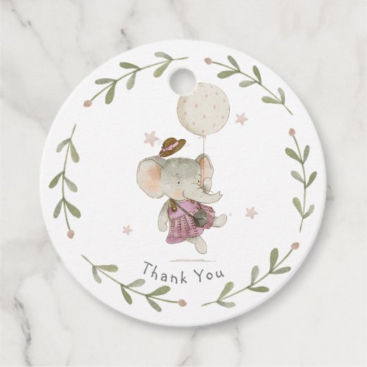 Étiquettes Cadeau Adorable Fille Eléphant Botanique Floral Boho Baby (Devant)