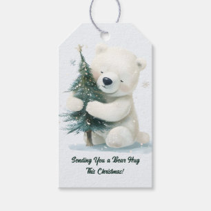Étiquettes-cadeau Adorable Ours Polaire Accrochant Arbre de Noël, Mi