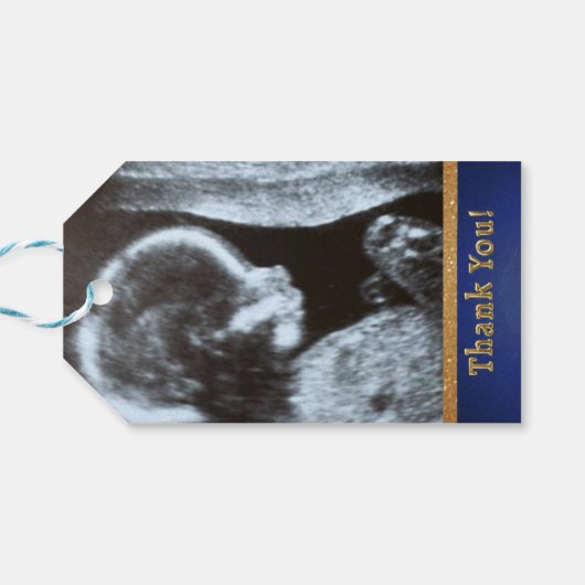 Étiquettes-cadeau Adorable Prince Royal Bleu/Gold Photo (Dos Horizontal)