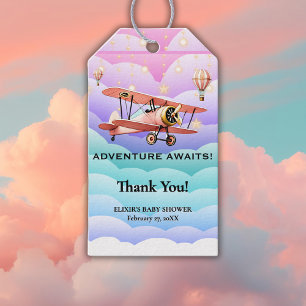 Étiquettes-cadeau Adventure Atattend le Baby shower de l'aviation