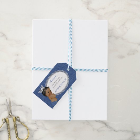 Étiquettes-cadeau African American Baby Boy Denim & Diamonds Crown (With Twine)