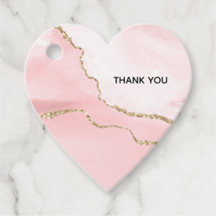Étiquettes Cadeau Agate Rose Pâle avec Ruban Doré Merci