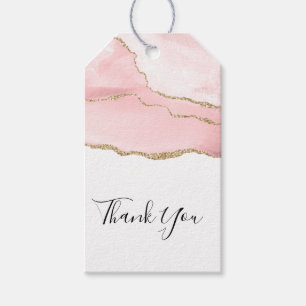 Étiquettes-cadeau Agate rose vierge avec ruban d'or Élégant Merci