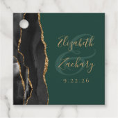 Étiquettes Cadeau Agate Script Black Gold Emerald Mariage (Devant)