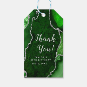 Étiquettes-cadeau Agate vert et argent Anniversaire Merci