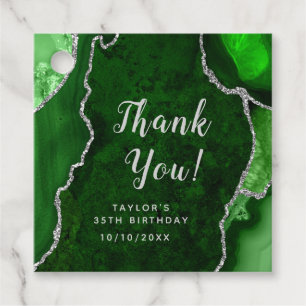 Étiquettes Cadeau Agate vert et argent Anniversaire Merci