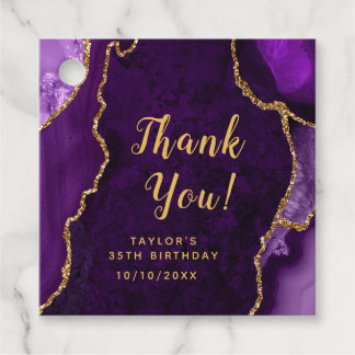 Étiquettes Cadeau Agate violet et or Anniversaire Merci