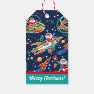 Étiquettes-cadeau Âge de l'espace Père Noël Noël