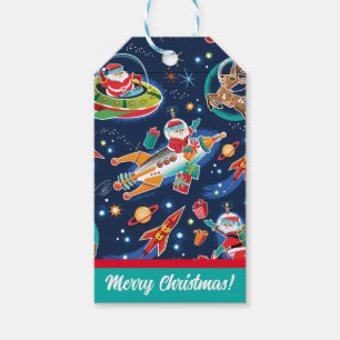 Étiquettes-cadeau Âge de l'espace Père Noël Noël