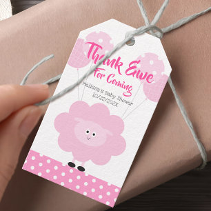 Étiquettes-cadeau Agneau rose Fille Merci Baby shower doux